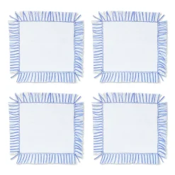 Blue & White Fringe Cocktail Napkins (4)