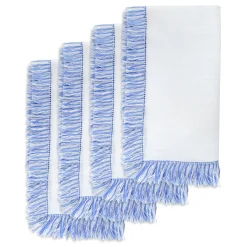 Blue & White Fringe Dinner Napkins (4)