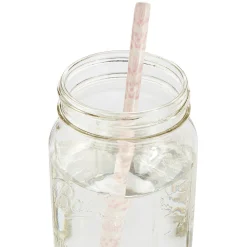Pink & White Ceramic Straws (4)