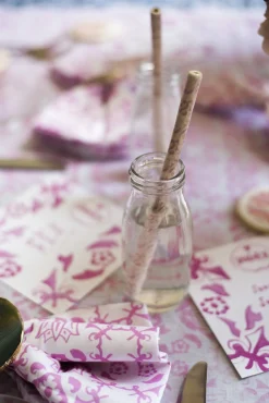 Pink & White Ceramic Straws (4)