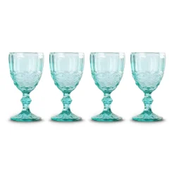 Teal Embossed Stem Glasses (4)
